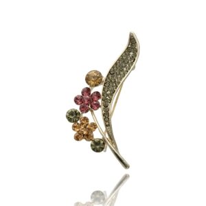 Broszka w kształcie kwiatka firmy Yvon w kolorze różowym złotym beżowym ze szkła fasetowanego