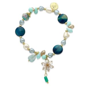 Niebieska bransoletka z kwiatkiem Yvon