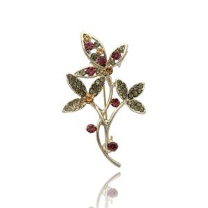 Broszka firmy Yvon w kolorze beżowym złotym różowym w kształcie kwiatka