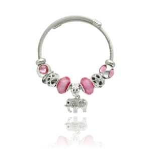 Bransoletka pandorka firmy Yvon w kolorze srebrnym z zawieszką w kształcie słonika