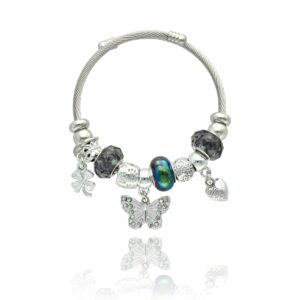 Bransoletka pandorka firmy Yvon w kolorze srebrnym z zawieszkami ze stali szlachetnej