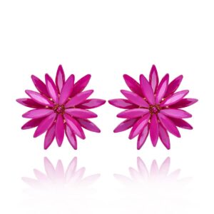 Kolczyki typu sztyfty firmy Yvon w kolorze różowym w odcieniu fuksji ze złotymi elementami metalowymi