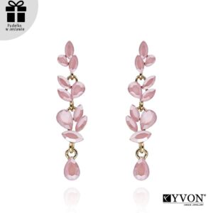 Kolczyki typu sztyfty firmy Yvon w kolorze różowym ze szkła fasetowanego długie wiszące