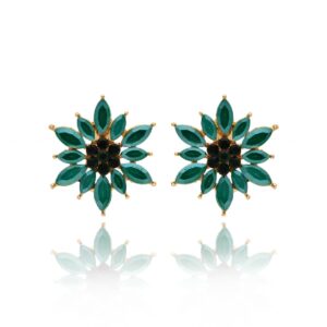 Kolczyki typu sztyfty firmy Yvon w kolorze zielonym ze złotymi elementami metalowymi