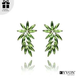 Kolczyki typu sztyfty firmy Yvon w kolorze zielonym ze srebrnymi elementami metalowymi